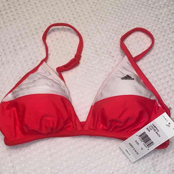NEW! ADIDAS Cross Back Bikini Top Size 10 Hot Coral White Athletic - Picture 2 of 13